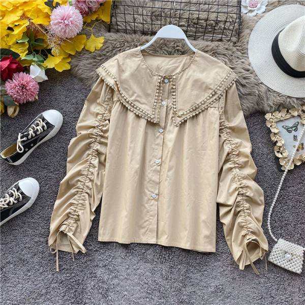 Női ing megkötős ujjakkal és gombokkal fehér, bézs és fekete színben