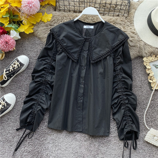 Női ing megkötős ujjakkal és gombokkal fehér, bézs és fekete színben