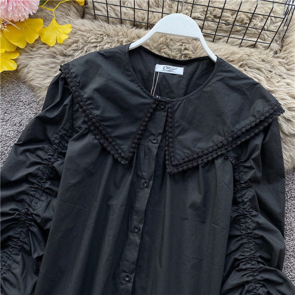 Női ing megkötős ujjakkal és gombokkal fehér, bézs és fekete színben