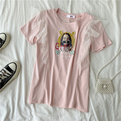 Modern női blúz rövid ujjal, több színben tüll