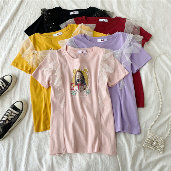 Modern női blúz rövid ujjal, több színben tüll