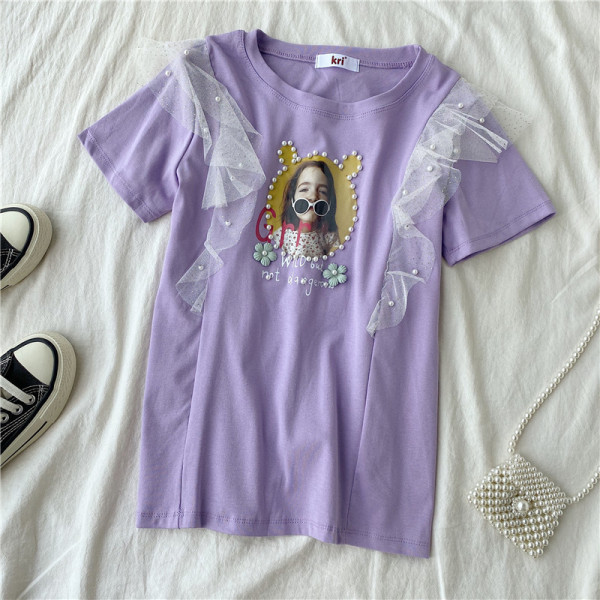 Modern női blúz rövid ujjal, több színben tüll