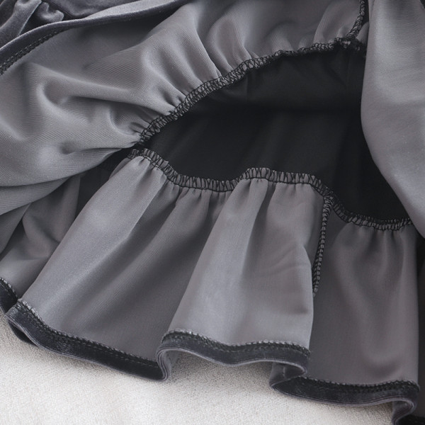 Modern női bársony szoknya szürke és fekete színben, magas derékkal