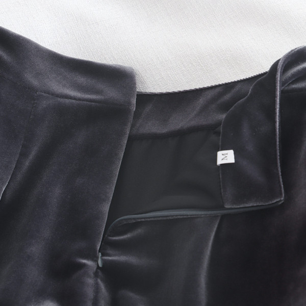 Modern női bársony szoknya szürke és fekete színben, magas derékkal