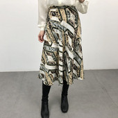 Fusta cu croiala casual cu talie elastica in albastru si maro