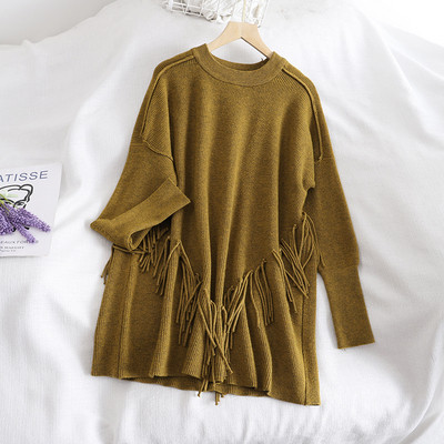 Női széles pulóver modell öt színben, rojtokkal és kerek nyakkivágással