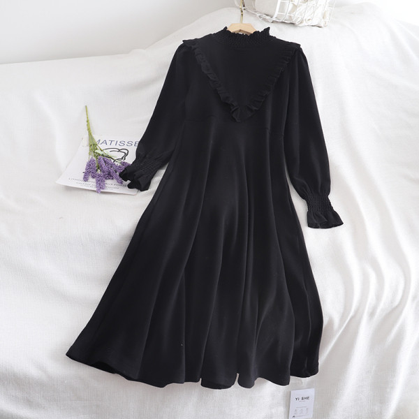 Retro stílusú női ruha lila, fekete és barna színben, hosszú ujjal