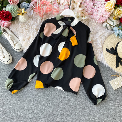 Modern női ing szalaggal és hosszú ujjú fekete, bézs és zöld színben