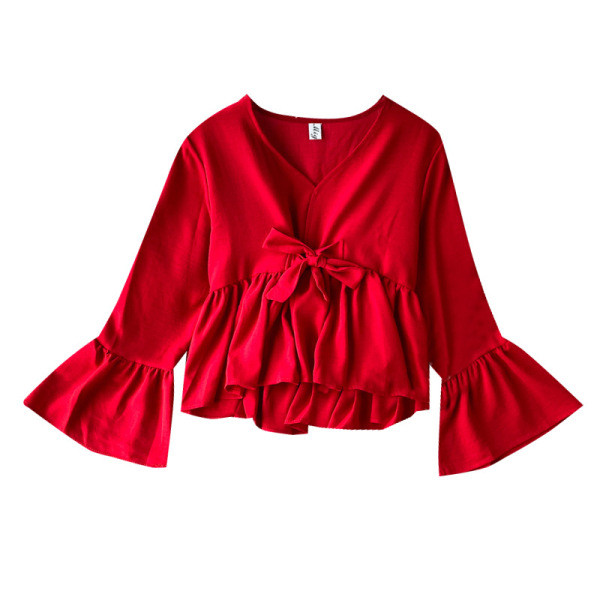 Cămașă modernă de damă cu panglică și decolteu spitz model asimetric în cinci culori