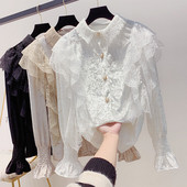 Női bársony ing csipkével és klasszikus gallérral bézs, fehér és fekete színben