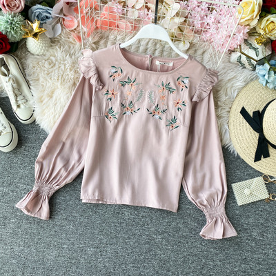 Cămașă casual de damă cu mâneci lungi și broderie în patru culori