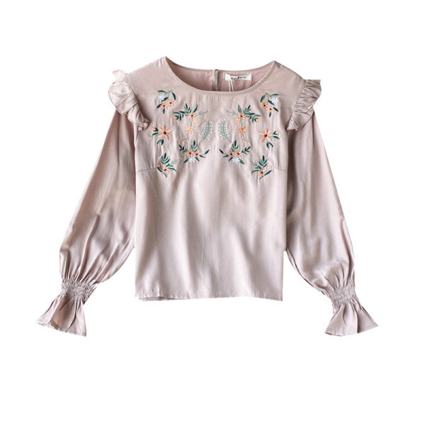 Cămașă casual de damă cu mâneci lungi și broderie în patru culori