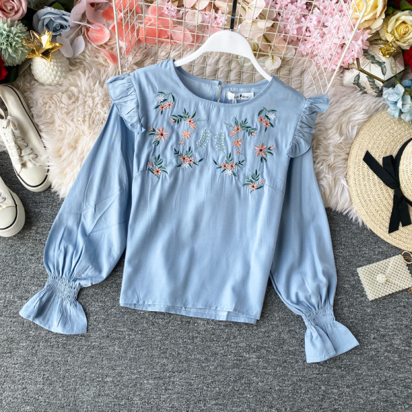 Cămașă casual de damă cu mâneci lungi și broderie în patru culori