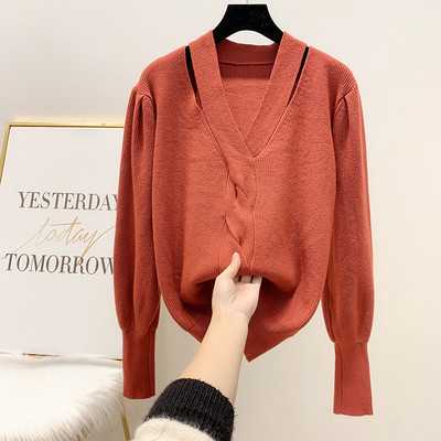 V-nyakú női pulóver piros, bézs, fekete és barna színben