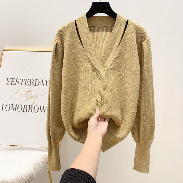 V-nyakú női pulóver piros, bézs, fekete és barna színben