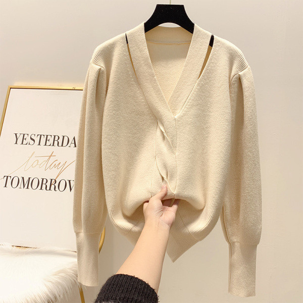 V-nyakú női pulóver piros, bézs, fekete és barna színben