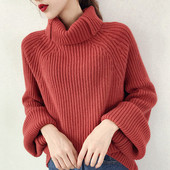 Női téli pulóver magas pólógallérral, sárga, fehér, kék, lila és piros színben