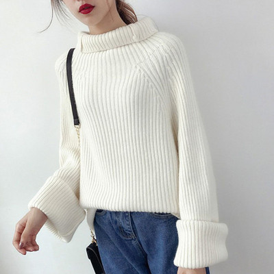 Női téli pulóver magas pólógallérral, sárga, fehér, kék, lila és piros színben