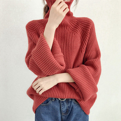 Női téli pulóver magas pólógallérral, sárga, fehér, kék, lila és piros színben