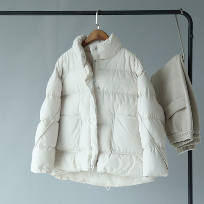 Női téli kabát széles és rövid modell bézs és zöld színben