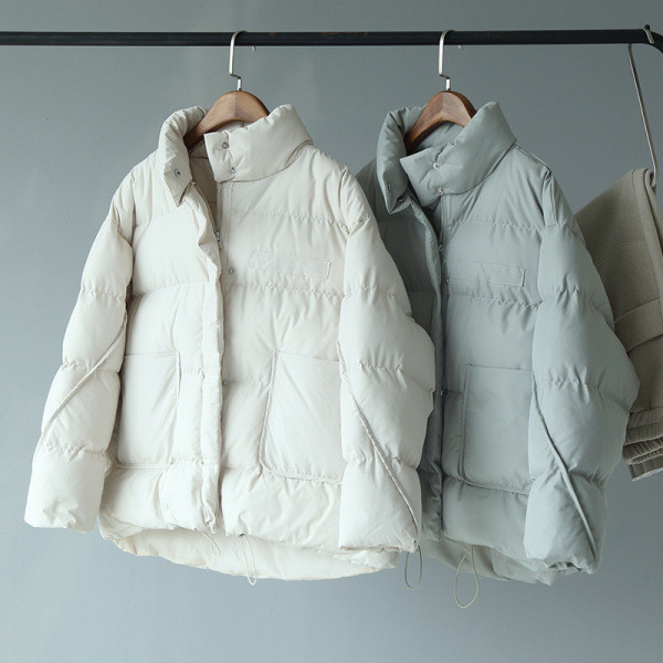 Női téli kabát széles és rövid modell bézs és zöld színben