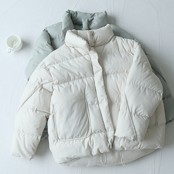 Női téli kabát széles és rövid modell bézs és zöld színben