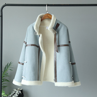 Geaca de iarna de dama cu captuseala moale in alb, albastru si bej