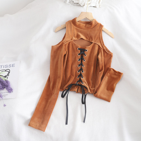 Bluza de dama din catifea in mai multe culori cu cravate si decolteu rotund