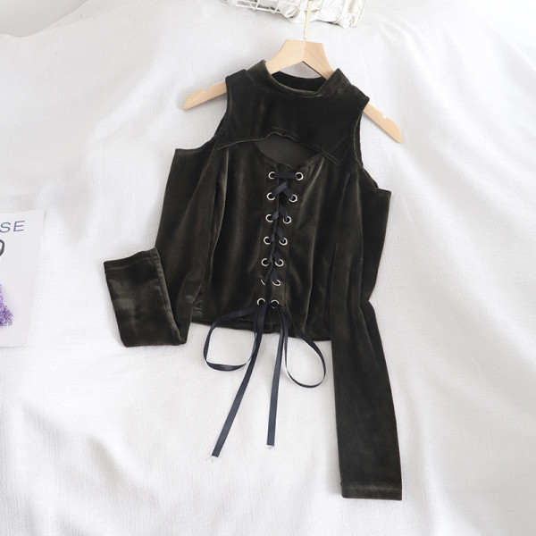 Bluza de dama din catifea in mai multe culori cu cravate si decolteu rotund