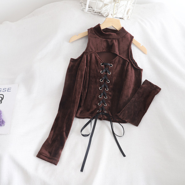 Bluza de dama din catifea in mai multe culori cu cravate si decolteu rotund