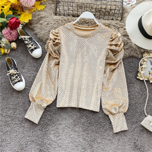 Bluză de damă modernă cu paiete și decolteu oval în bej, roșu, alb, roz și verde