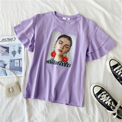 Alkalmi női póló rátéttel és rövid ujjú sárga, kék, lila, fehér és bordó színben