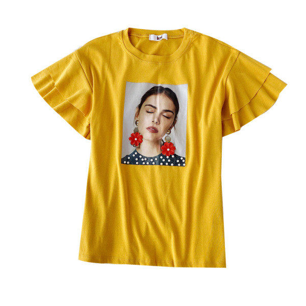 Alkalmi női póló rátéttel és rövid ujjú sárga, kék, lila, fehér és bordó színben