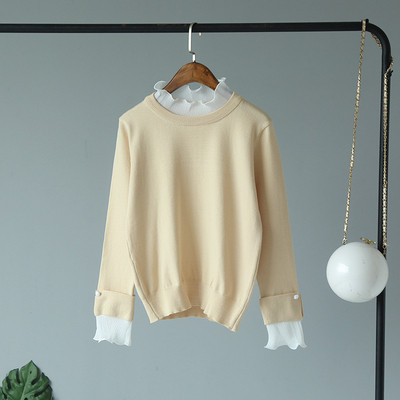 Őszi női blúz kerek nyakkivágással, zöld, fehér, fekete, rózsaszín és sárga színben