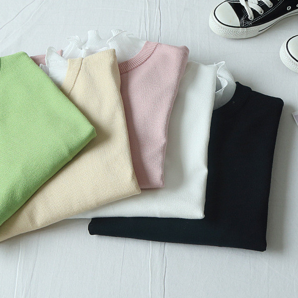 Őszi női blúz kerek nyakkivágással, zöld, fehér, fekete, rózsaszín és sárga színben