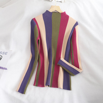 Női retro stílusú pulóver négy színben, félmagas gallérral