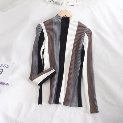 Női retro stílusú pulóver négy színben, félmagas gallérral