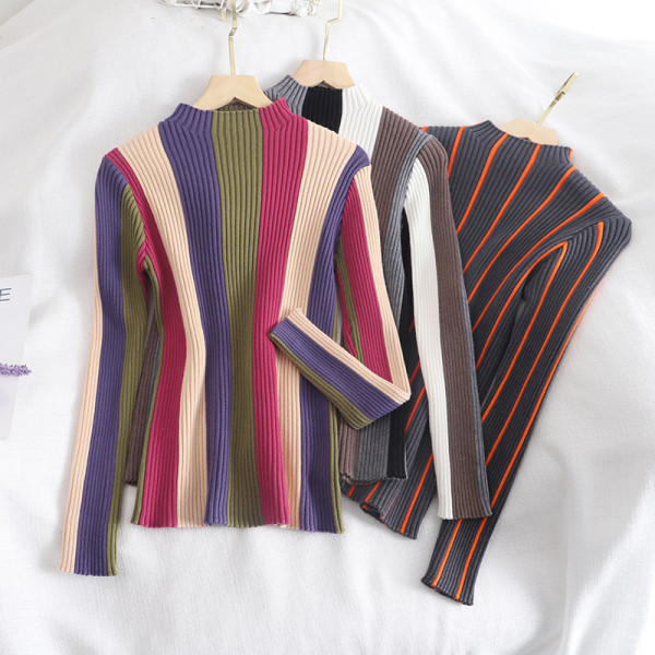 Női retro stílusú pulóver négy színben, félmagas gallérral