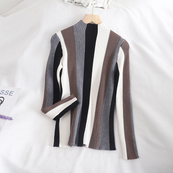 Női retro stílusú pulóver négy színben, félmagas gallérral