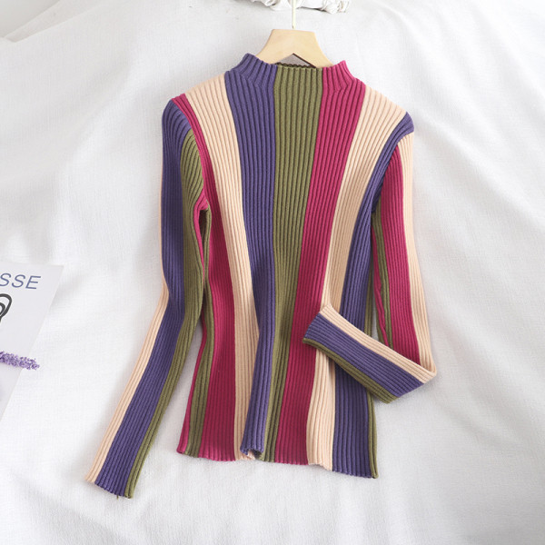 Női retro stílusú pulóver négy színben, félmagas gallérral