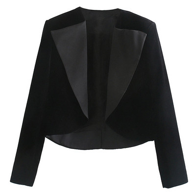 Късо модерно сако от кадифе в черен цвят с дълъг ръкав