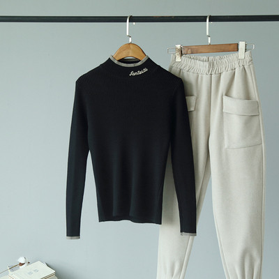 Bluză de damă toamnă-iarnă cu decolteu rotund în albastru, alb, galben, negru și roz