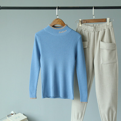 Bluză de damă toamnă-iarnă cu decolteu rotund în albastru, alb, galben, negru și roz