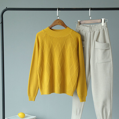 Női őszi-téli pulóver kerek nyakkivágással, sárga, kék, fehér, fekete és rózsaszín színekben