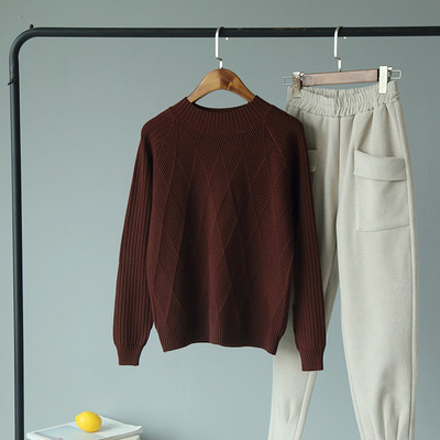 Női őszi-téli pulóver kerek nyakkivágással, sárga, kék, fehér, fekete és rózsaszín színekben