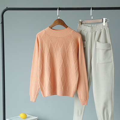 Női őszi-téli pulóver kerek nyakkivágással, sárga, kék, fehér, fekete és rózsaszín színekben