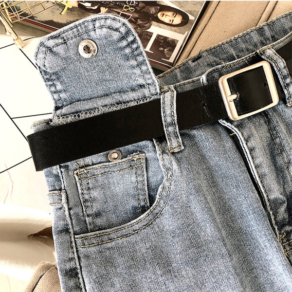 Alkalmi női farmer kék és szürke színben, magas derékkal és övvel