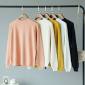 Őszi-téli blúz kerek nyakkivágással fehér, fekete, sárga és rózsaszín színekben