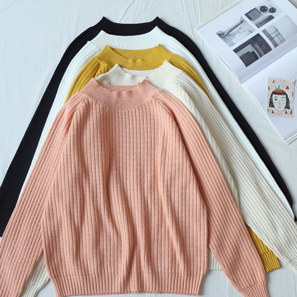 Őszi-téli blúz kerek nyakkivágással fehér, fekete, sárga és rózsaszín színekben