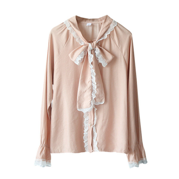 Modern női ing gallérján fehér és rózsaszín szalaggal